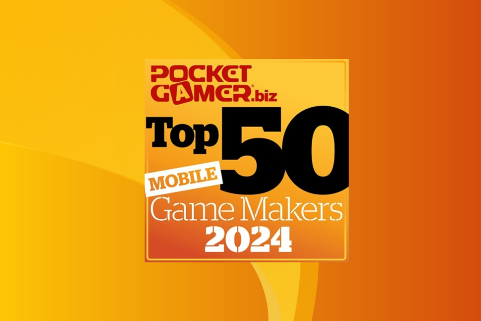 Top 50 Mobile Game Makers 2024 logo on yellow background